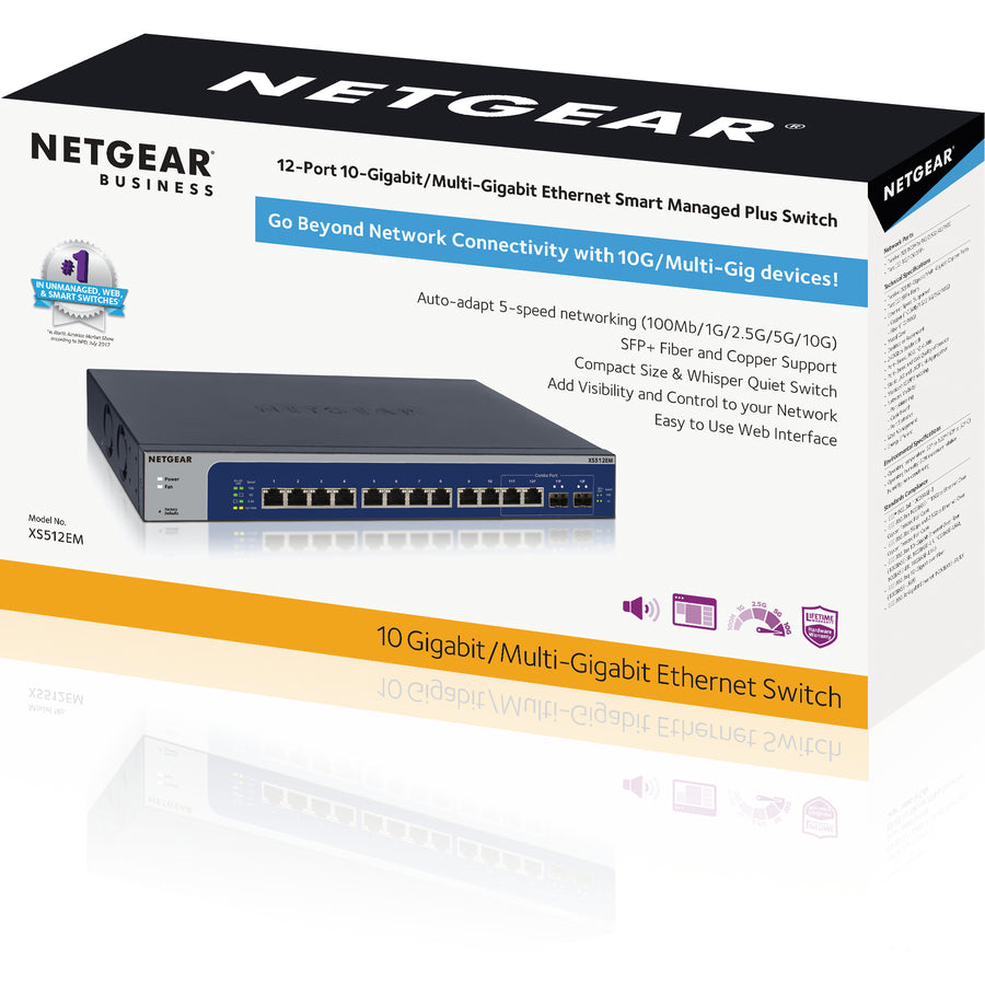 Netgear 12-Port 10-Gigabit/Multi-Gigabit Ethernet Smart Managed Plus Switch (XS512EM) XS512EM-100NAS