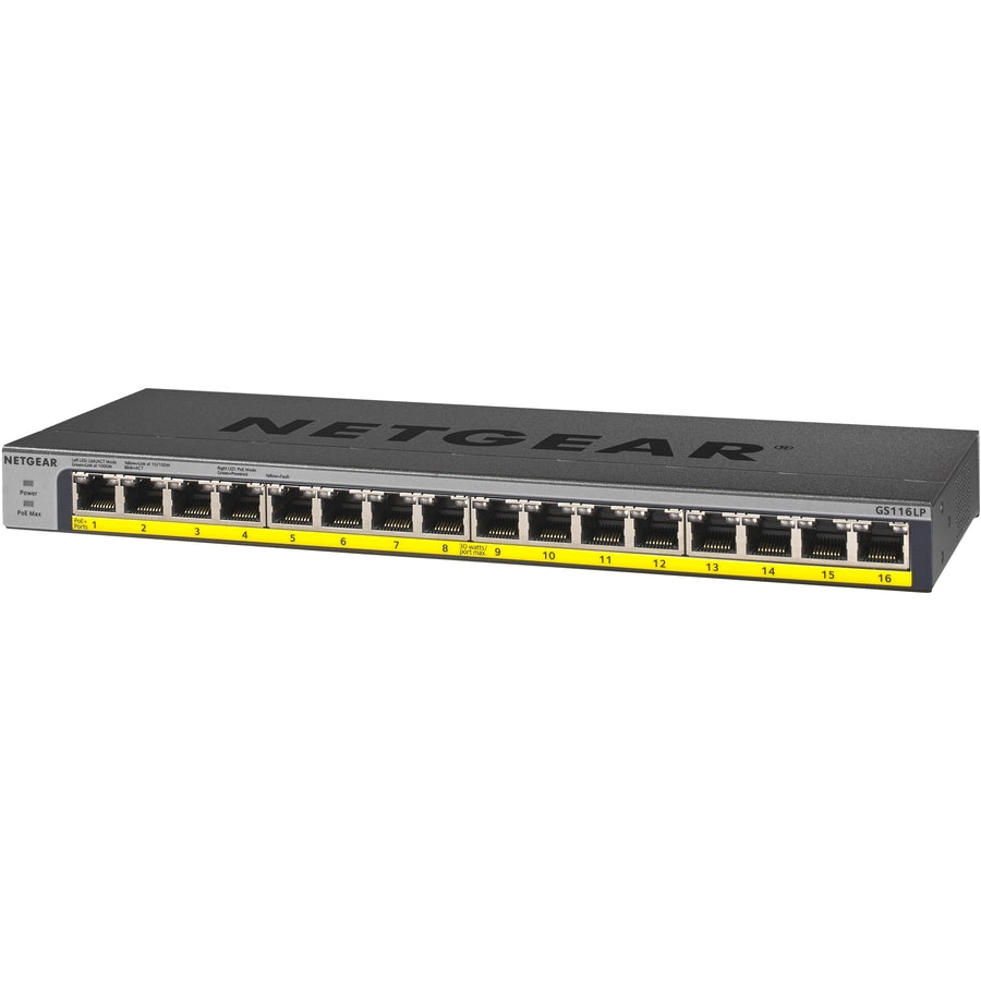 Netgear 16-Port 76W PoE/PoE+ Gigabit Ethernet Unmanaged Switch GS116LP-100NAS