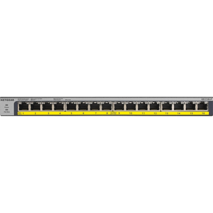 Netgear 16-Port 76W PoE/PoE+ Gigabit Ethernet Unmanaged Switch GS116LP-100NAS