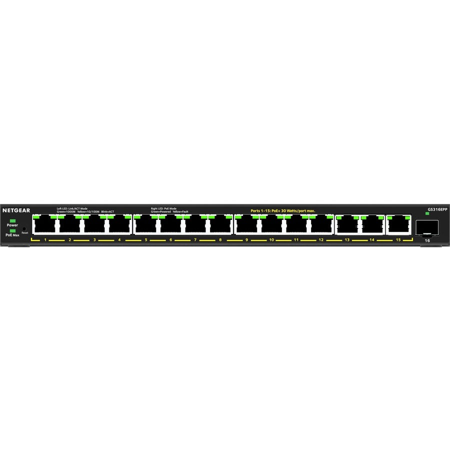 Netgear 16-Port High-Power PoE+ Gigabit Ethernet Plus Switch (231W) with 1 SFP Port GS316EPP-100NAS