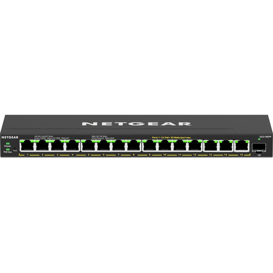 Netgear 16-Port High-Power PoE+ Gigabit Ethernet Plus Switch (231W) with 1 SFP Port GS316EPP-100NAS