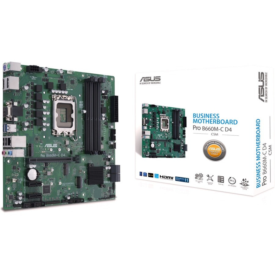 Asus B660M-C D4-CSM Desktop Motherboard - Intel B660 Chipset - Socket LGA-1700 - Intel Optane Memory Ready - Micro ATX PROB660M-CD4-CSM