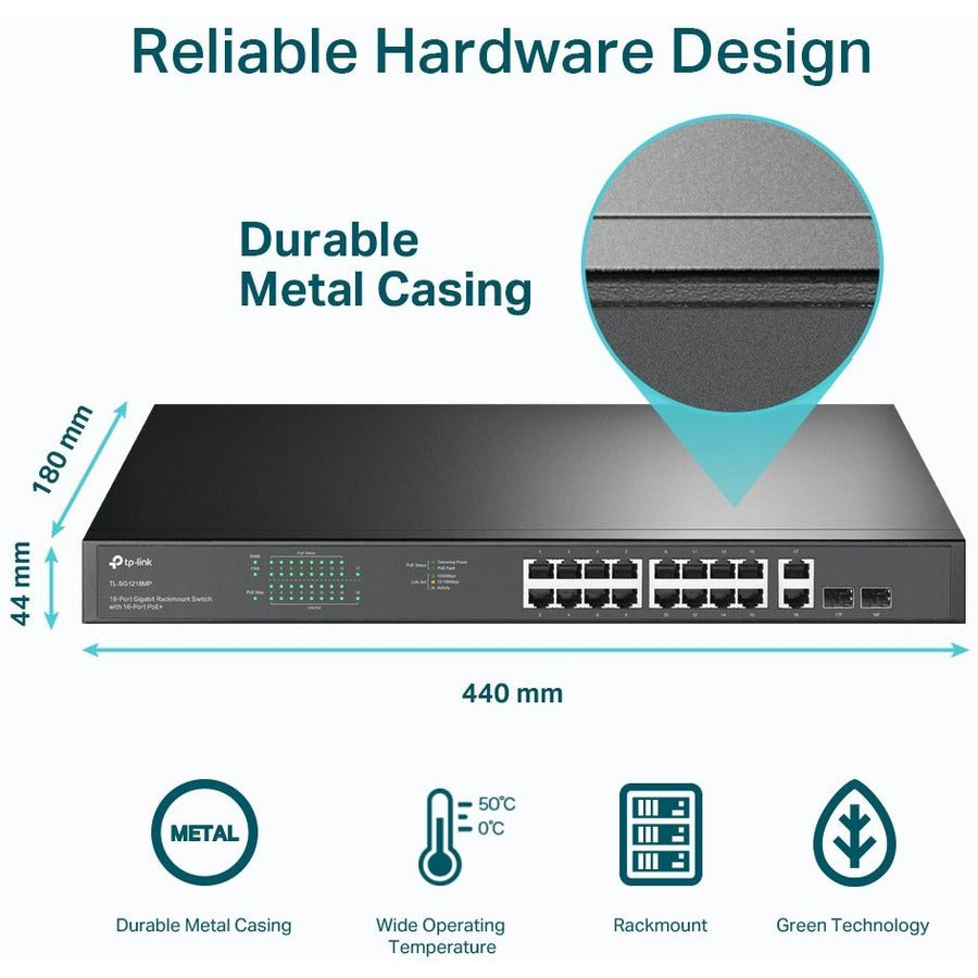 TP-Link TL-SG1218MP - 18-Port Gigabit Rackmount Switch with 16 PoE+ TL-SG1218MP