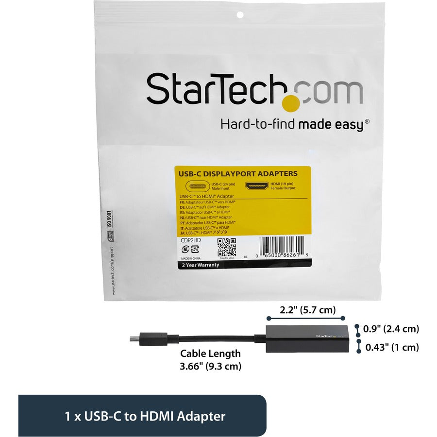 StarTech.com - USB-C to HDMI Adapter - 4K 30Hz - Black - USB Type-C to HDMI Adapter - USB 3.1 - Thunderbolt 3 Compatible CDP2HD