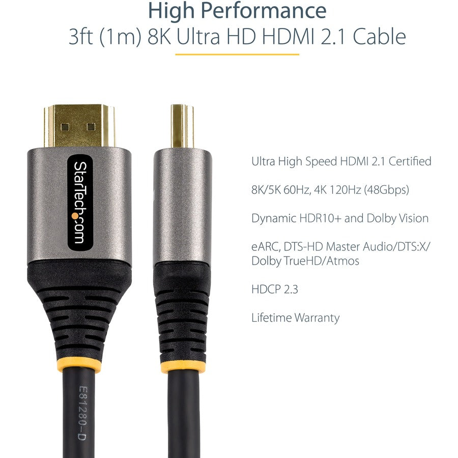 3ft/1m HDMI 2.1 Cable, Certified Ultra High Speed HDMI Cable 48Gbps, 8K 60Hz/4K 120Hz HDR10+, 8K HDMI Cable, Monitor/Display HDMM21V1M