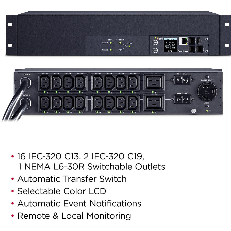 CyberPower Metered ATS PDU PDU44007 19-Outlets PDU PDU44007