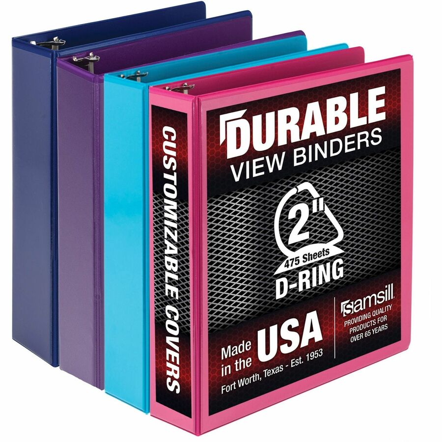 Samsill Durable 2 Inch Binder, Made in the USA, D Ring Customizable Clear View Binder, Fashion Assortment, 4 Pack, Each Holds 475Page (MP46469) MP46469