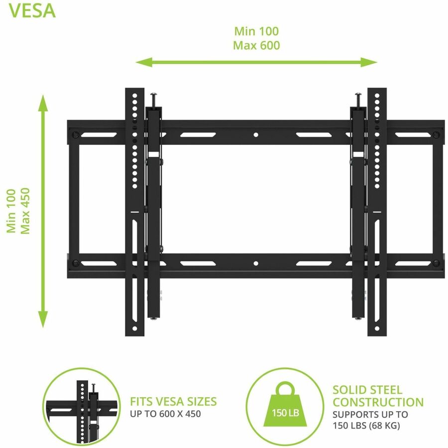 Kanto Wall Mount for TV, Monitor, Display - Black - Landscape TE300