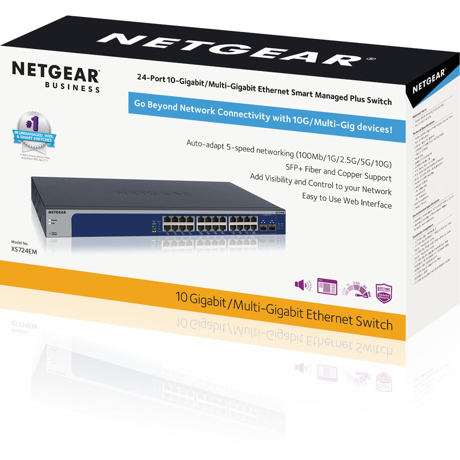 Netgear 24-Port 10-Gigabit/Multi-Gigabit Ethernet Smart Managed Plus Switch (XS724EM) XS724EM-100NAS