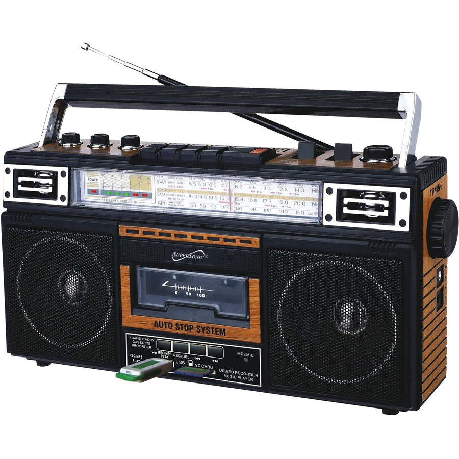 Supersonic 4 Band Radio & Cassette Player + Cassette To Mp3 Converter & Bluetooth SC-3201BTWOOD