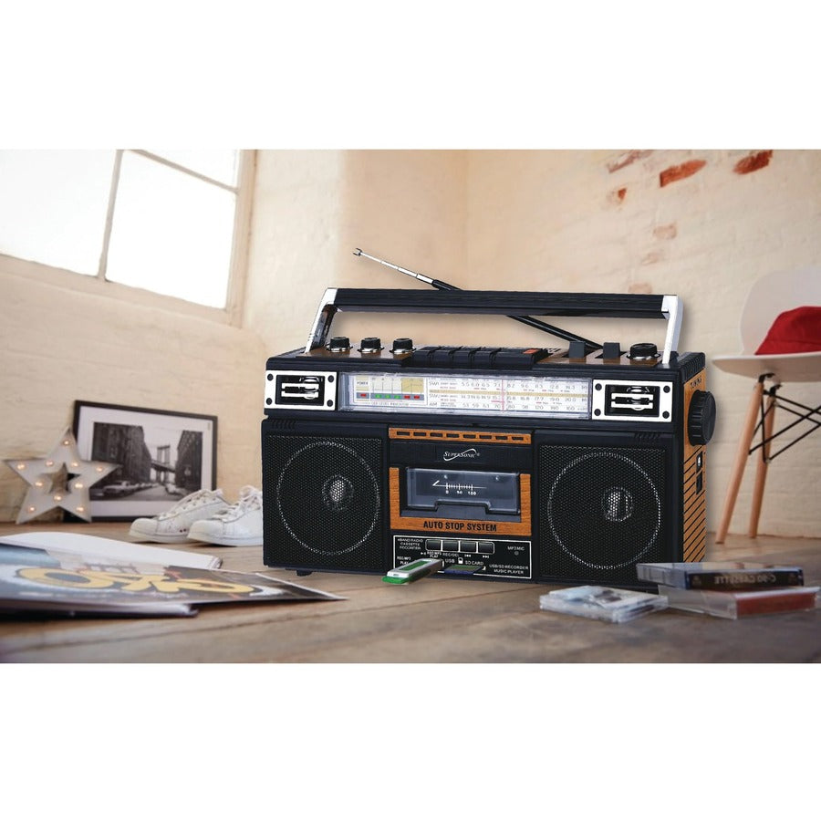 Supersonic 4 Band Radio & Cassette Player + Cassette To Mp3 Converter & Bluetooth SC-3201BTWOOD