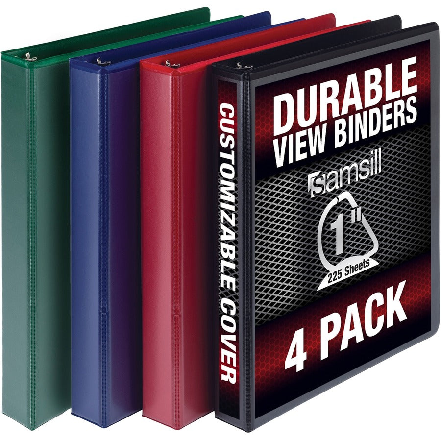 Samsill Durable 1 Inch Binder, Made in The USA, D Ring Binder, Customizable Clear View Cover, Basic Assortment, 4 Pack, Each Holds 225 Pages (MP46409) MP46409