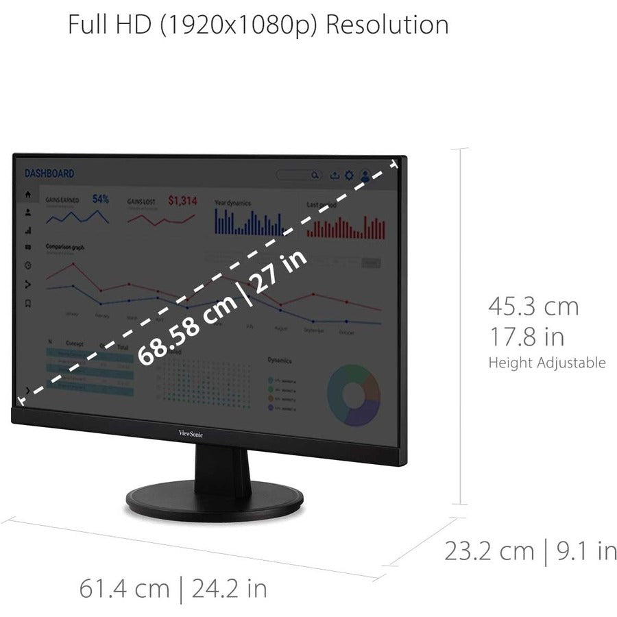 ViewSonic VA2747-MH 27 Inch Full HD 1080p Monitor with FreeSync, 100Hz, Ultra-Thin Bezel, Eye Care, HDMI, VGA Inputs for Home and Office VA2747-MH