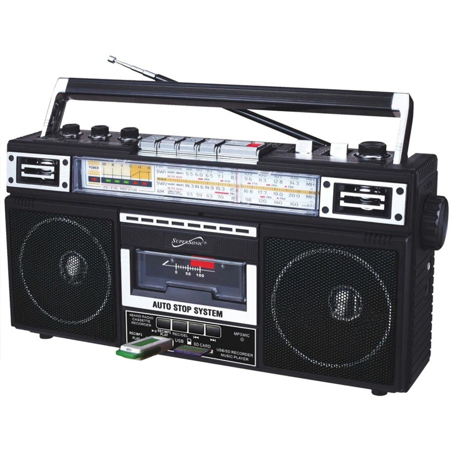 Supersonic 4 Band Radio & Cassette Player + Cassette To Mp3 Converter & Bluetooth SC-3201BTBLACK