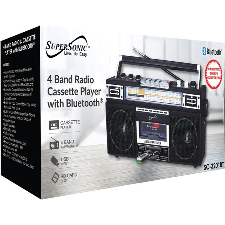 Supersonic 4 Band Radio & Cassette Player + Cassette To Mp3 Converter & Bluetooth SC-3201BTBLACK