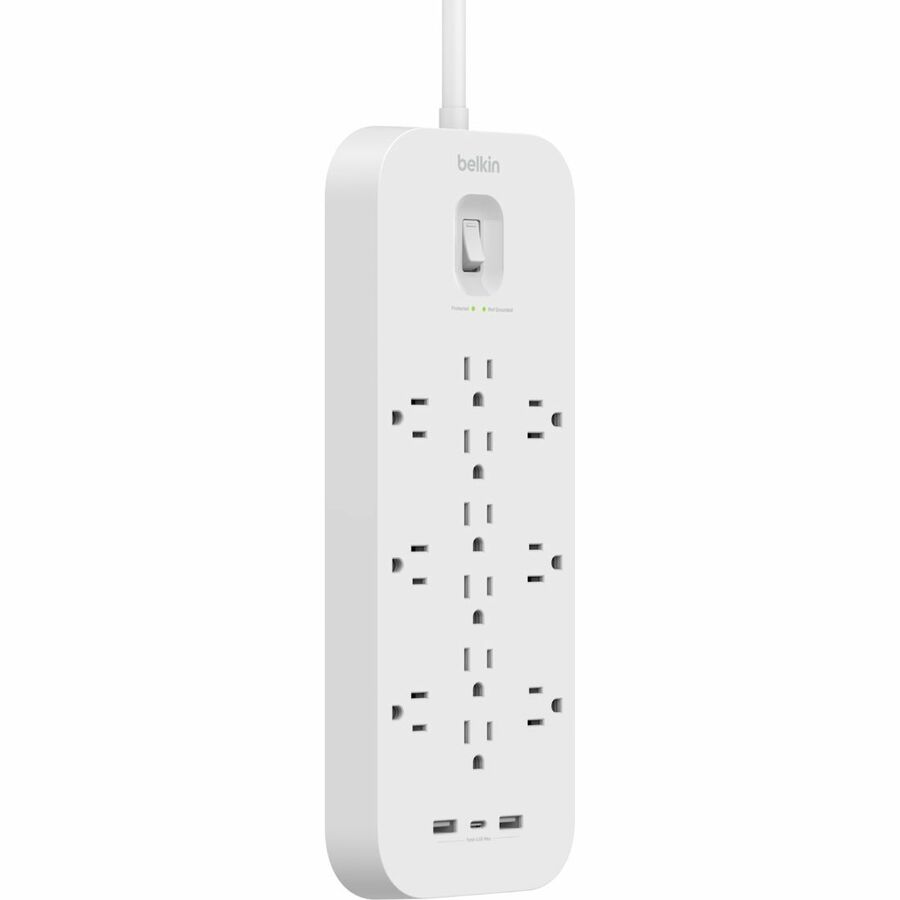 Belkin 12-Outlet Surge Protector Power Strip w/ 12 AC Outlets, 1 USB-C Port, & 2 USB-A Ports, 6ft Cable, Overload and Overvoltage Protection, and On/Off Power Switch - 4,000 Joules of Protection SRA007P12TT6