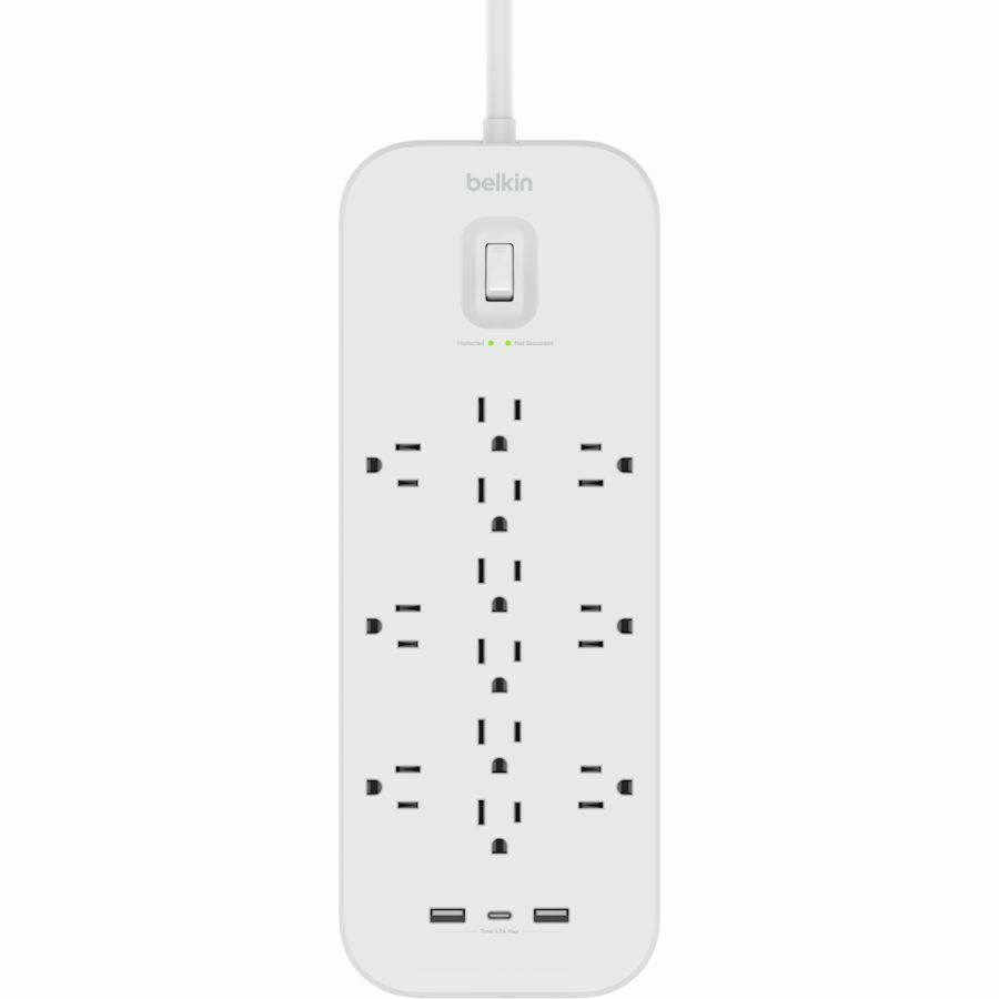 Belkin 12-Outlet Surge Protector Power Strip w/ 12 AC Outlets, 1 USB-C Port, & 2 USB-A Ports, 6ft Cable, Overload and Overvoltage Protection, and On/Off Power Switch - 4,000 Joules of Protection SRA007P12TT6