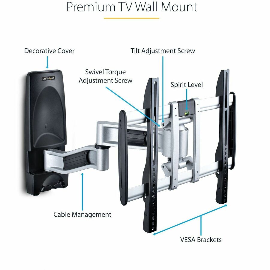 StarTech.com Articulating TV Wall Mount, VESA Wall Mount TV Bracket for 65 inch/99lb/Curved TVs, Corner Adjustable Low Profile Wall Mount TV-WALL-MOUNT-65FS