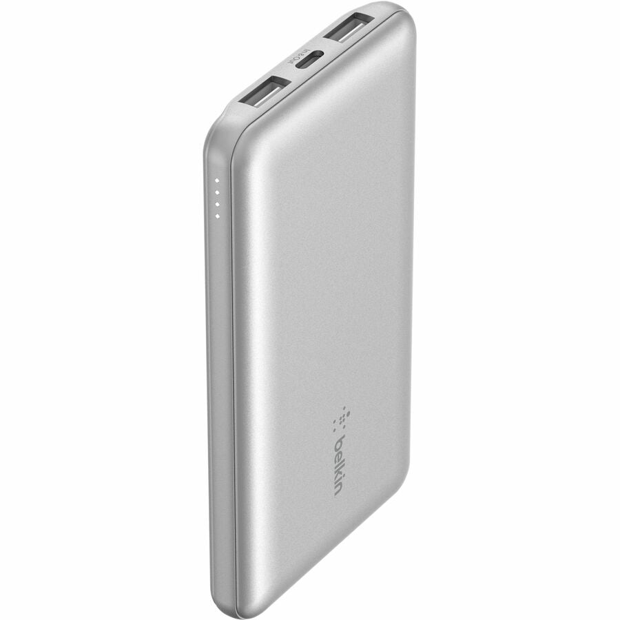 Belkin 15W 3-port USB Power Bank - 10K mAh - 2xUSB-A (12W), 1xUSB-C (15W) - Portable Charger - w/ USB-A to USB-C Cable - Silver BPB011BTSL