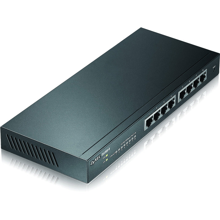 ZyXEL GS1900-8 Fanless 8 Port GbE L2 Web Managed Desktop Switch GS1900-8