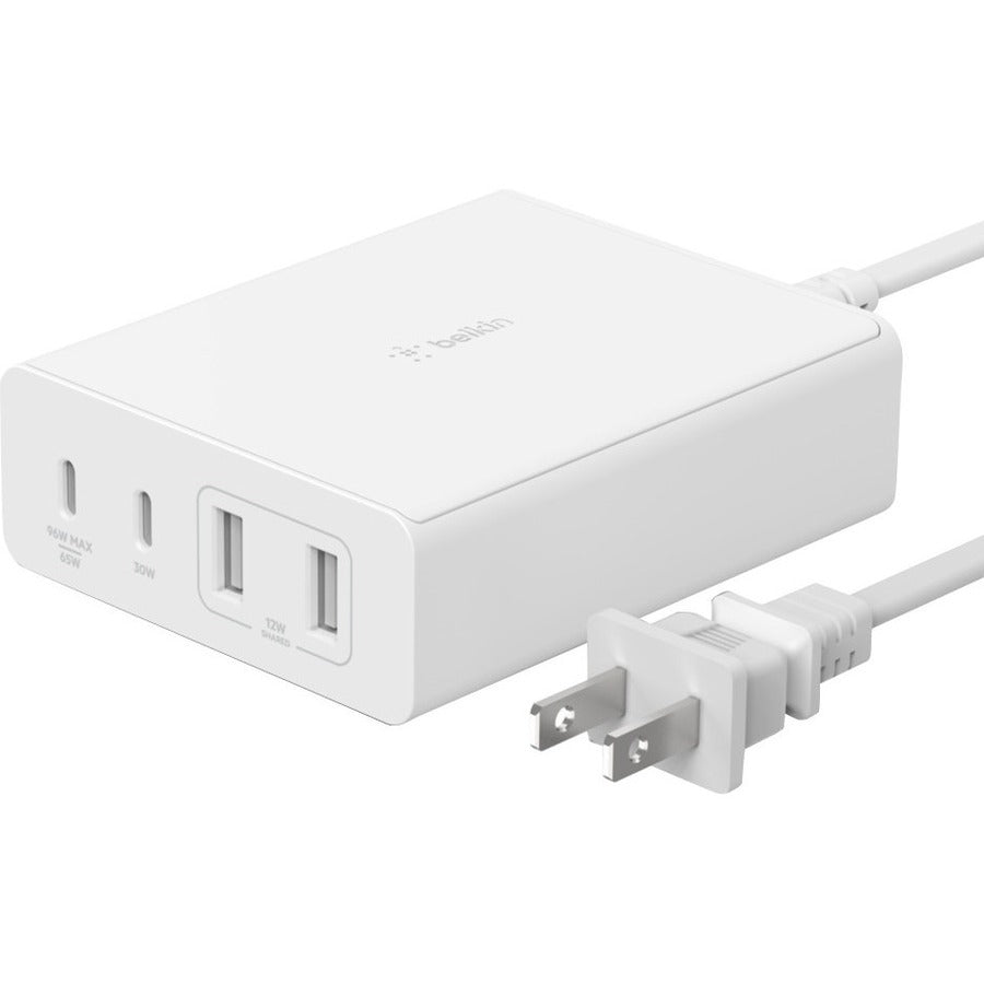 Belkin 108W 4-Port GaN Charger - 2xUSB-A, 2xUSB-C (108W Total) - 2m/6.6ft Power Cord - White WCH010DQWH