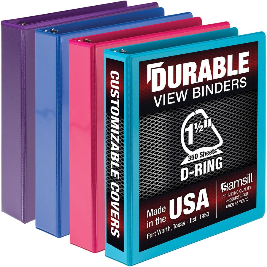 Samsill Durable 1.5 Inch Binder, Made in the USA, D Ring Customizable Clear View Binder, Fashion Assortment, 4 Pack, Each Holds 350 Page (MP46459) MP46459