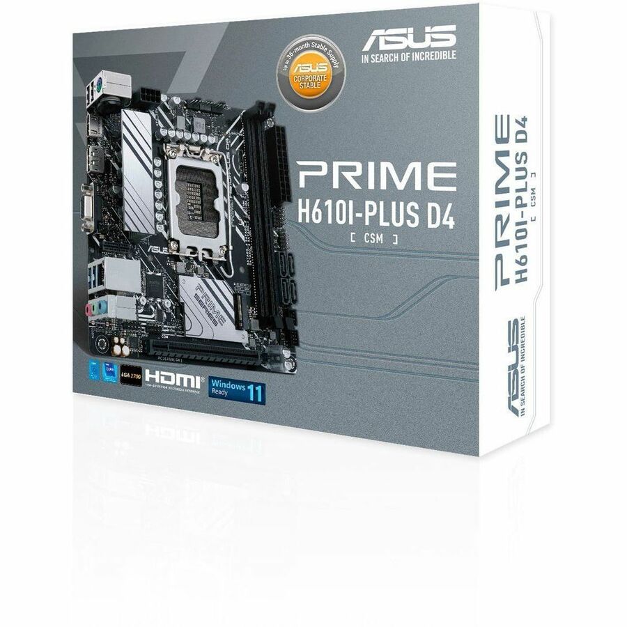 Asus Prime PRIME H610I-PLUS D4-CSM Desktop Motherboard - Intel H610 Chipset - Socket LGA-1700 - Mini ITX PRIME H610I-PLUSD4-CSM