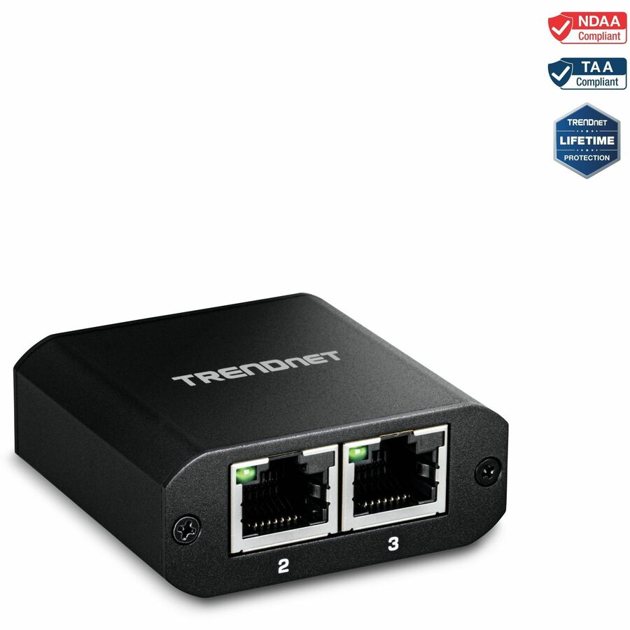 TRENDnet 2-Port Gigabit Splitter with USB Type C Power, TEG-102S, Splits One Network Connection Into Two, USB Type C Power Cable Included, NDAA & TAA Compliant TEG-102S