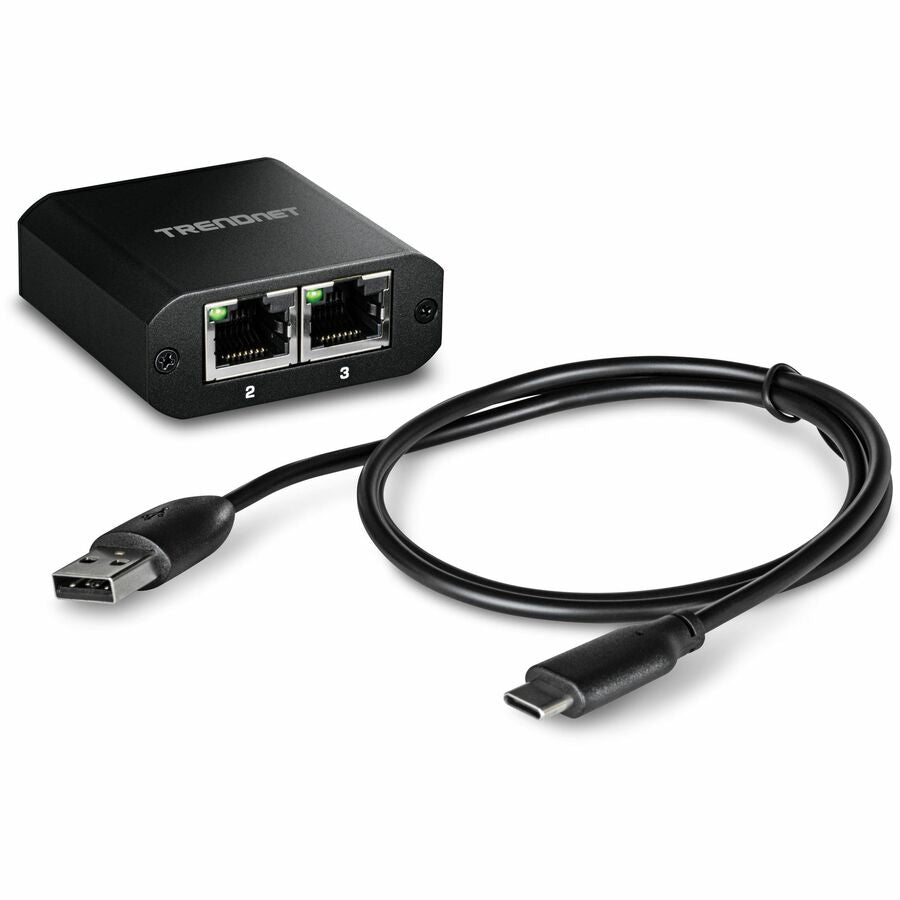 TRENDnet 2-Port Gigabit Splitter with USB Type C Power, TEG-102S, Splits One Network Connection Into Two, USB Type C Power Cable Included, NDAA & TAA Compliant TEG-102S