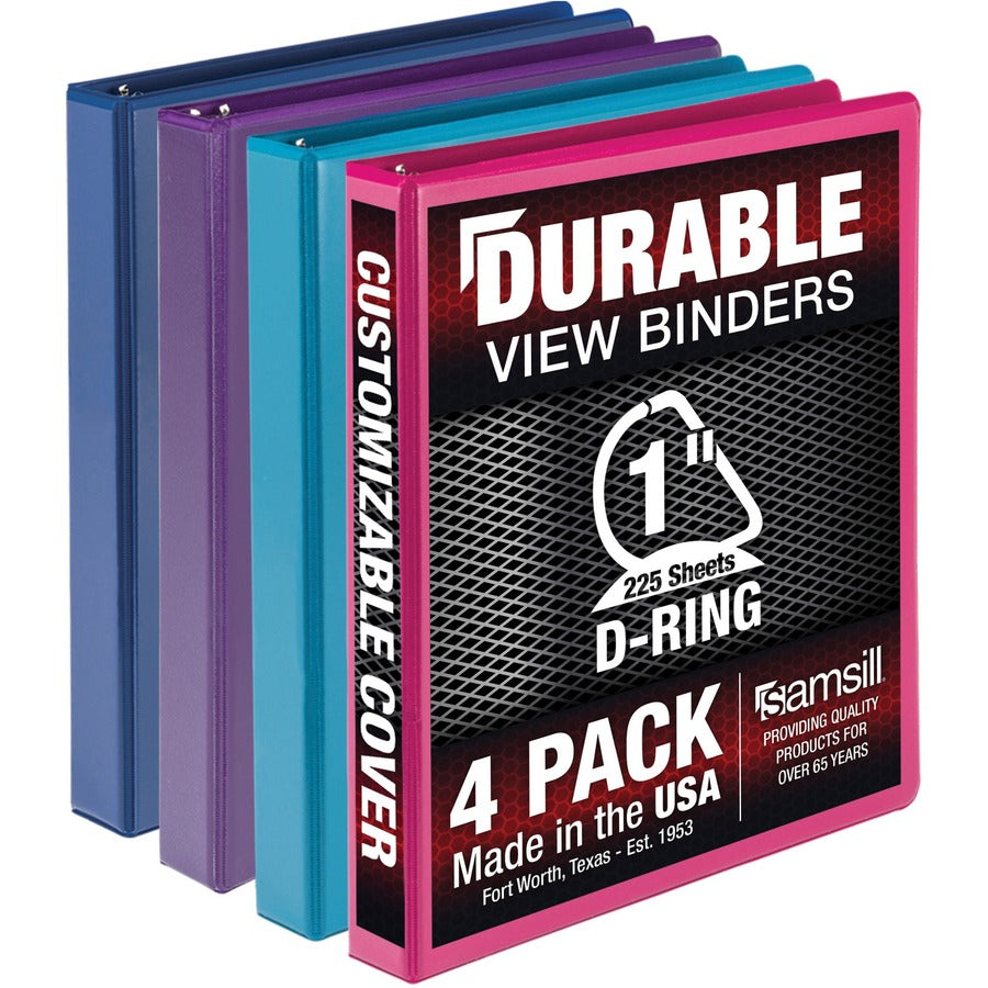 Samsill Durable 1 Inch Binder, Made in the USA, D Ring Customizable Clear View Cover, Fashion Assortment, 4 Pack, Each holds 225 Pages (MP46439) MP46439